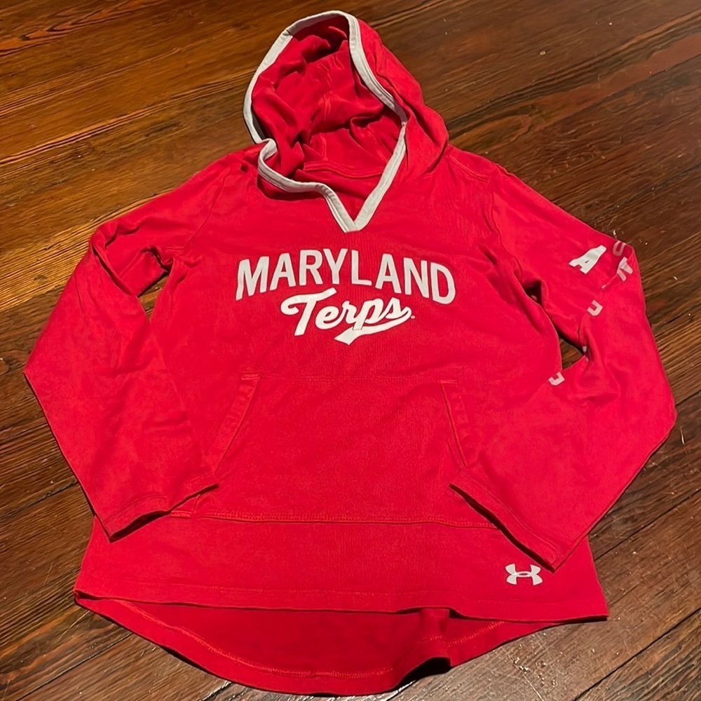 Under Armour Kid’s Red Maryland Terps Long Sleeve Shirt with a Hood Size S